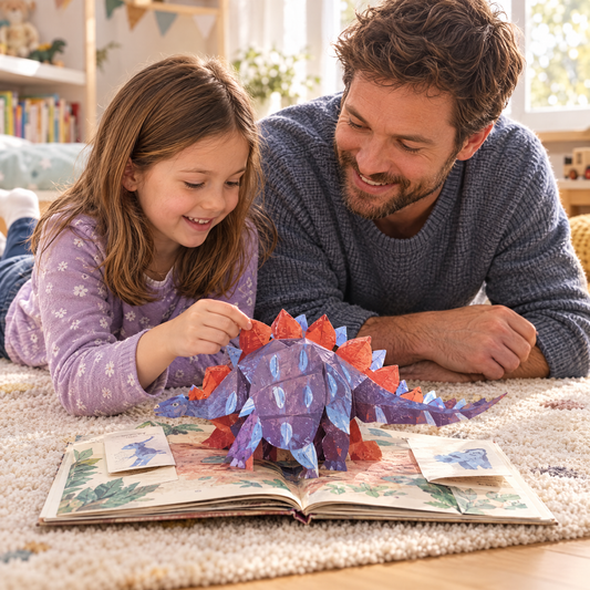 DinoPop Pop-up Buch – Vater und Tochter mit Stegosaurus