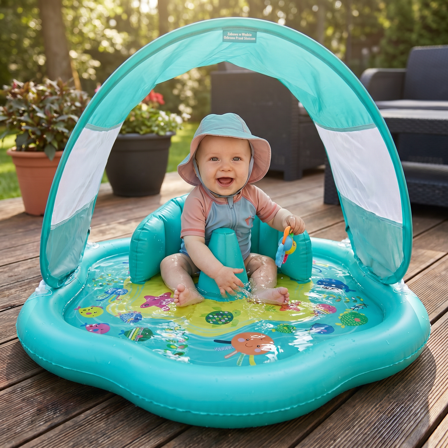 TinySplash® Aufblasbares Wasserbad mit Sonnendach