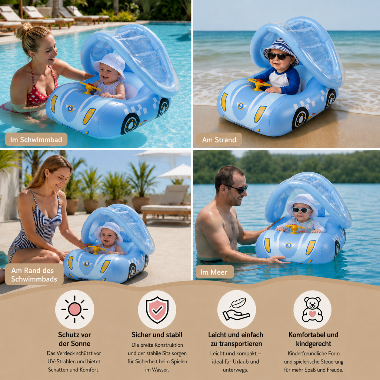 AquaRide® Aufblasbares Baby Schwimmauto