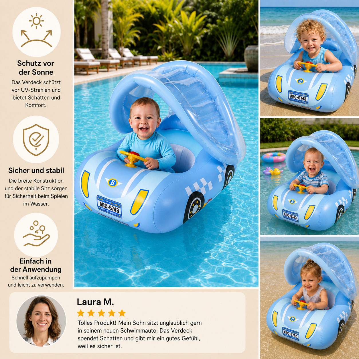 AquaRide® Aufblasbares Baby Schwimmauto