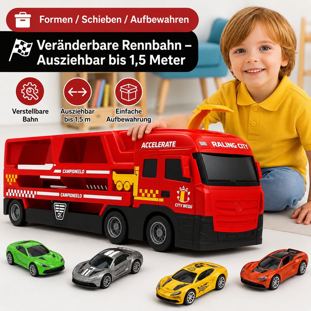 GoCargo® Rennbahn Spieltruck für Kinder