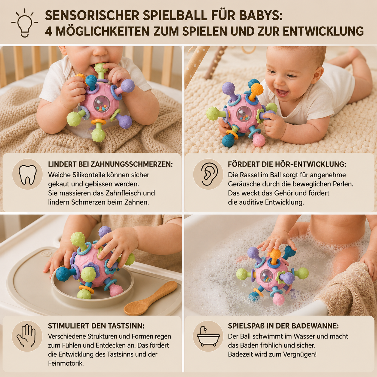 LunaGrip® Sensorisches Greifbällchen mit Beißring