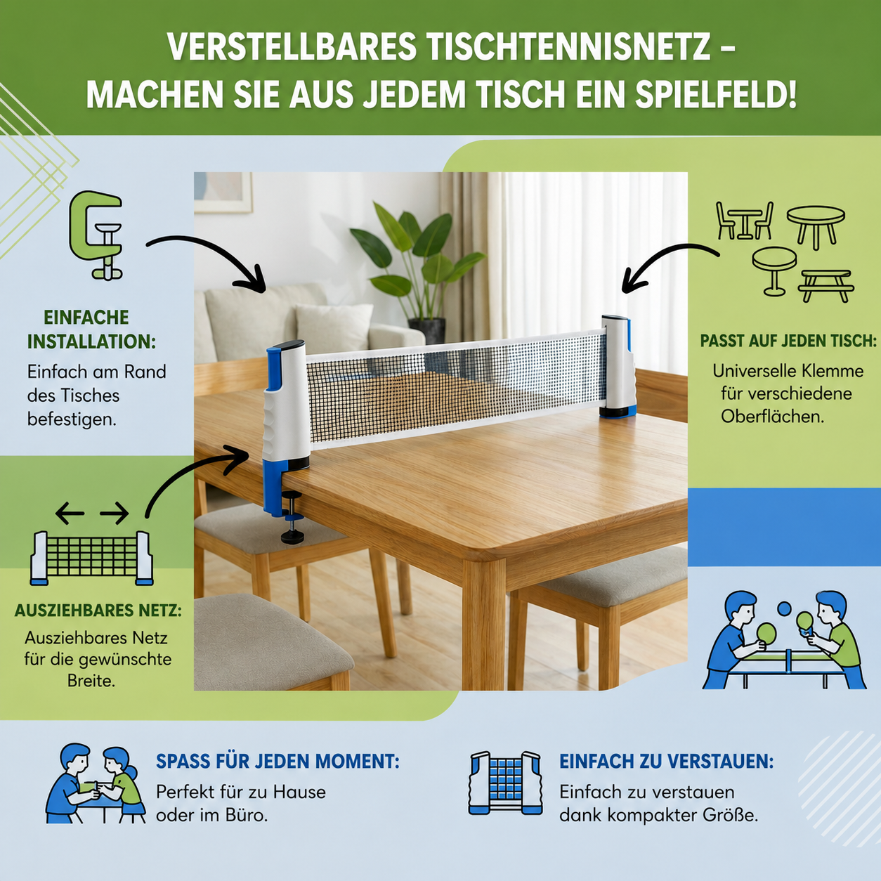 PlayPong® Verstellbares Tischtennisnetz