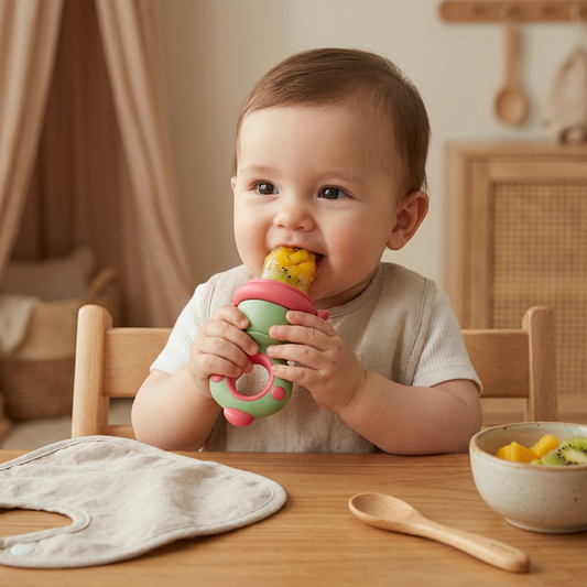 NibblePop – Baby genießt Obst am Esstisch