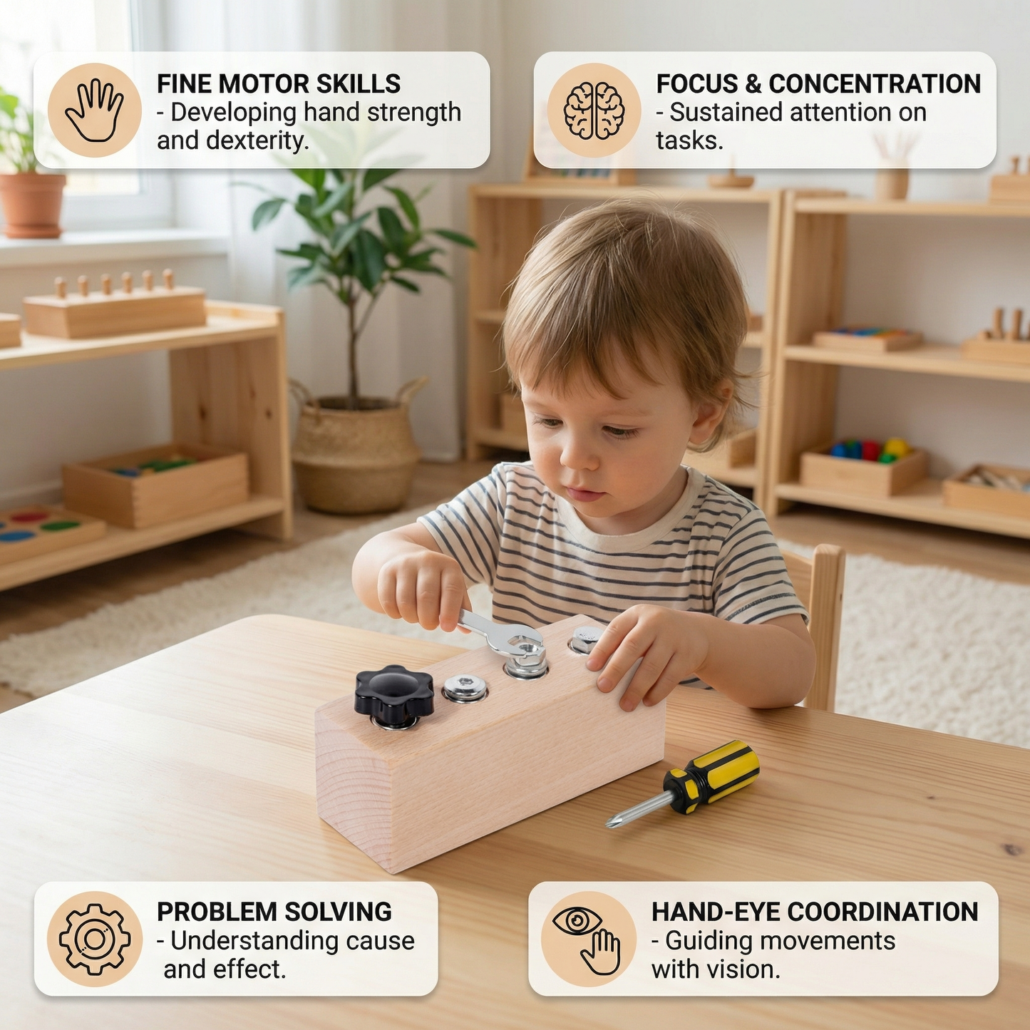 TwistyTool® Montessori Schrauben und Muttern Lernboard