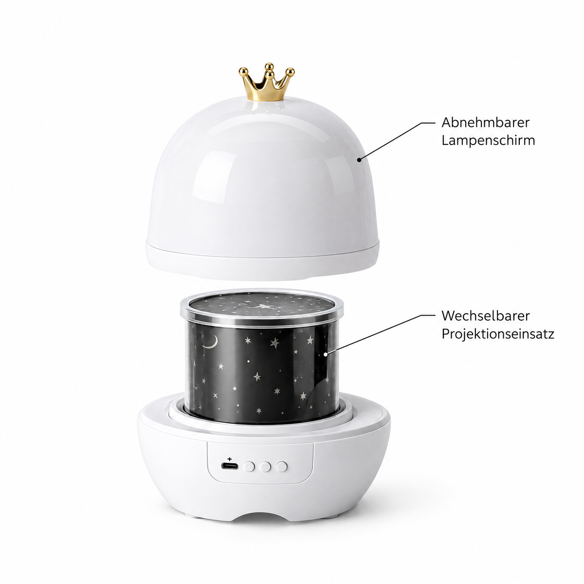 Luna Glow mit abnehmbarem Lampenschirm und wechselbarem Projektionseinsatz