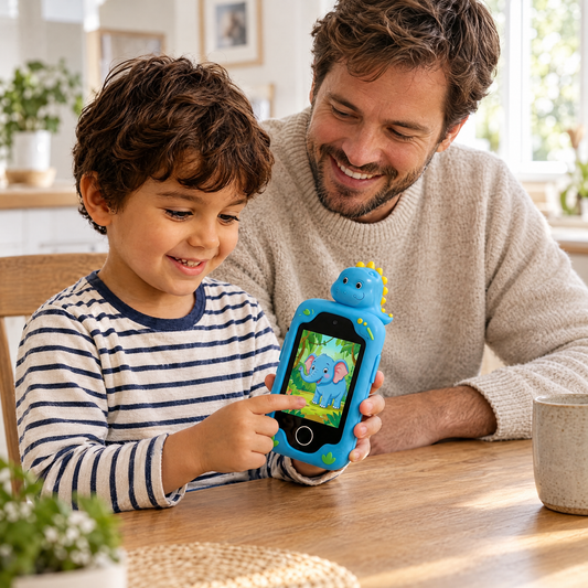 PlayFone Kinder-Smartphone – mit Papa am Küchentisch