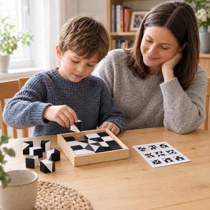 MiniMinds Logikspiel – Mutter und Sohn legen Muster