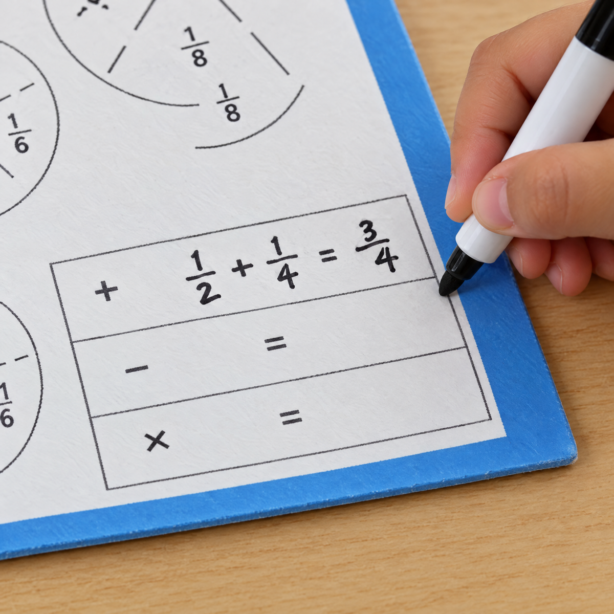 Abwischbare Rechentabelle mit Stift beschreiben