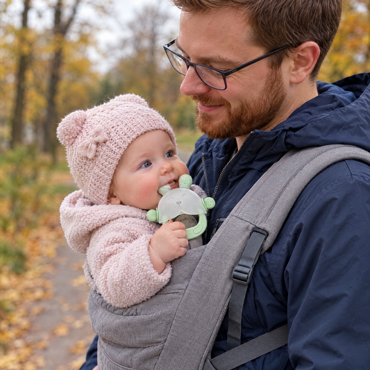 GumGlove – Vater mit Baby in der Trage