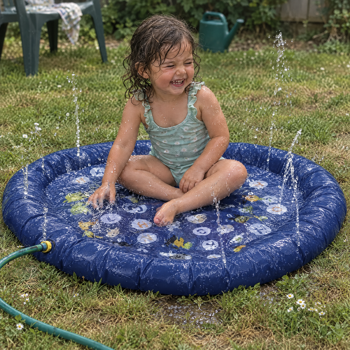 HappySplash Wasserspielmatte - Kind spielt im Garten