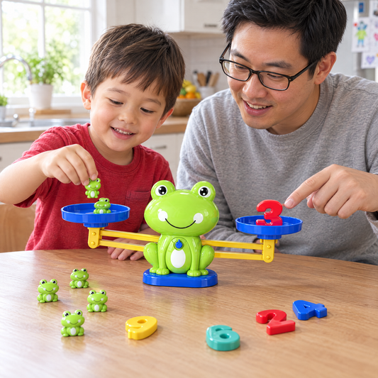 FrogCount Frosch Waage - Vater und Sohn am Küchentisch
