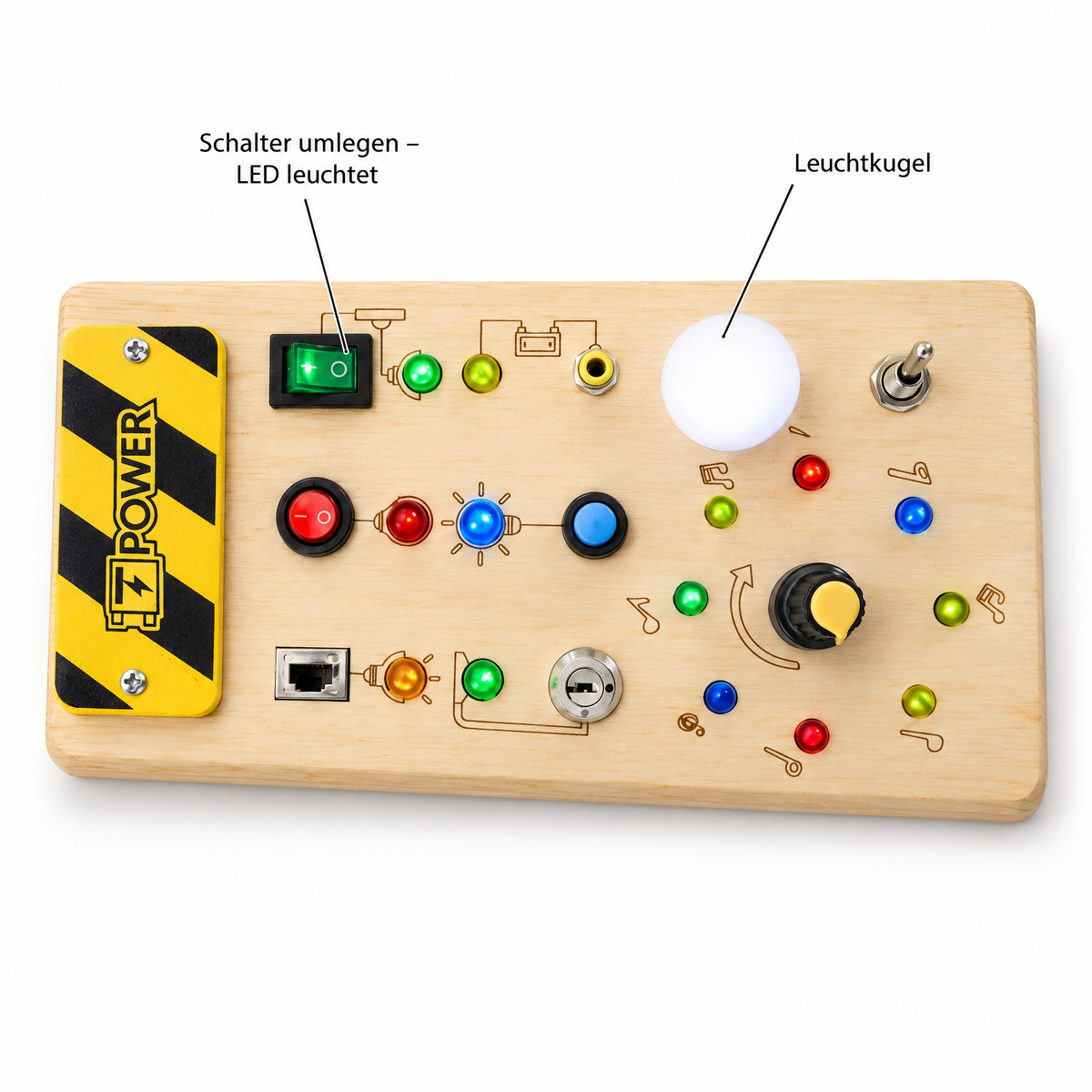 LumiBoard – Schalter umlegen, LED leuchtet, Leuchtkugel