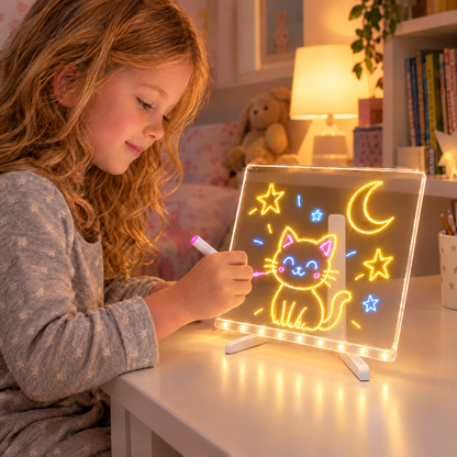 GlowSketch LED Zeichenbrett – Mädchen zeichnet am Abend