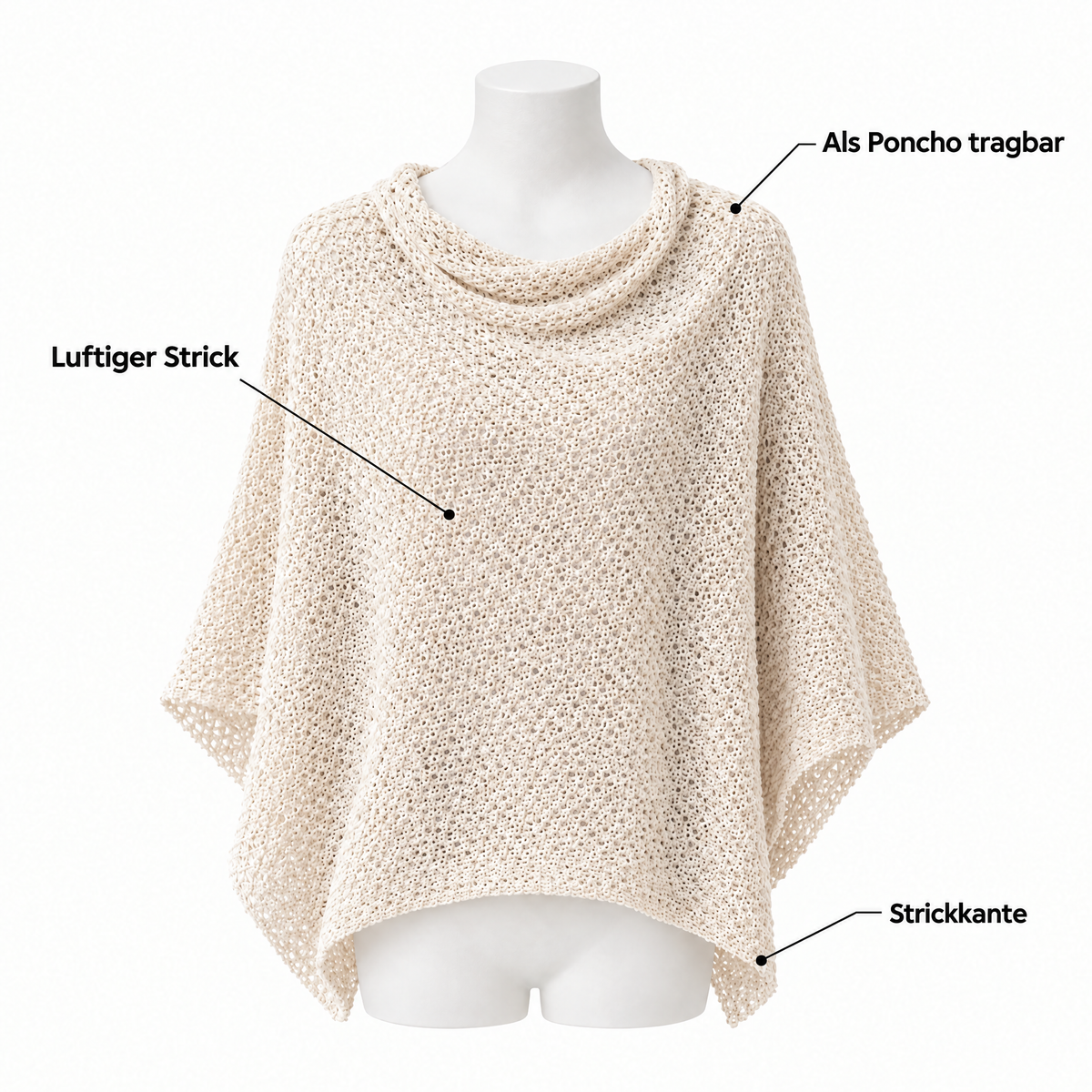 CozyCove – luftiger Strick, als Poncho tragbar, Strickkante