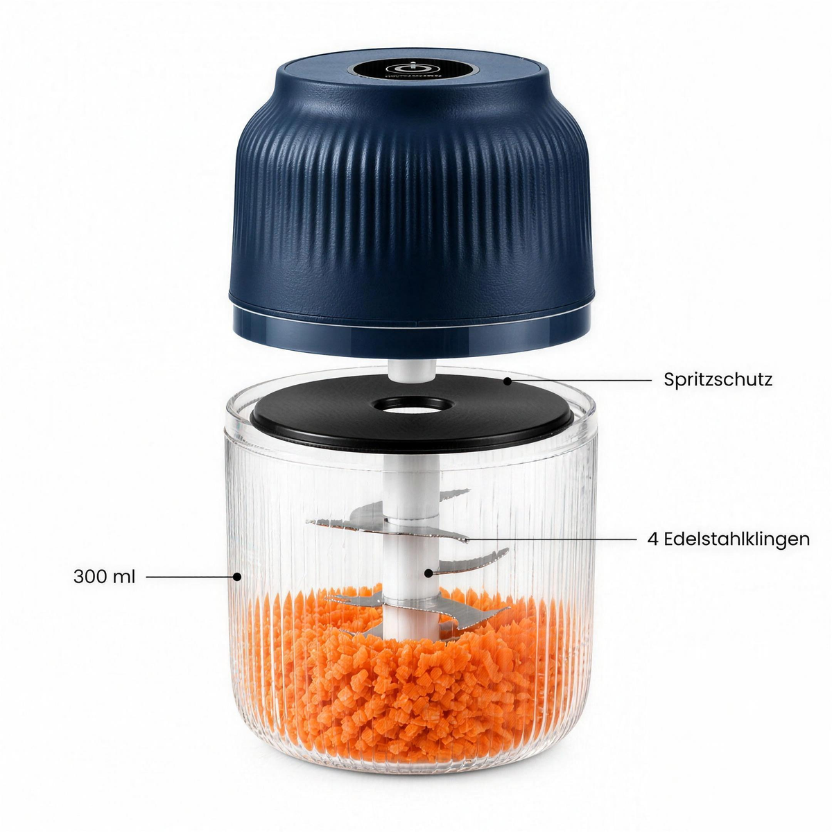 MiniMash 300 ml, 4 Edelstahlklingen, Spritzschutz