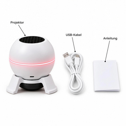 WinterDrift Lieferumfang: Projektor, USB-Kabel, Anleitung