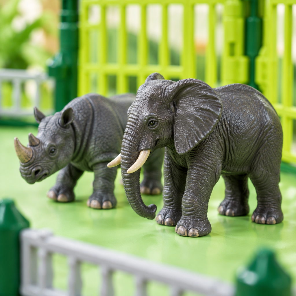WildPark Tierfiguren Elefant und Nashorn im Detail
