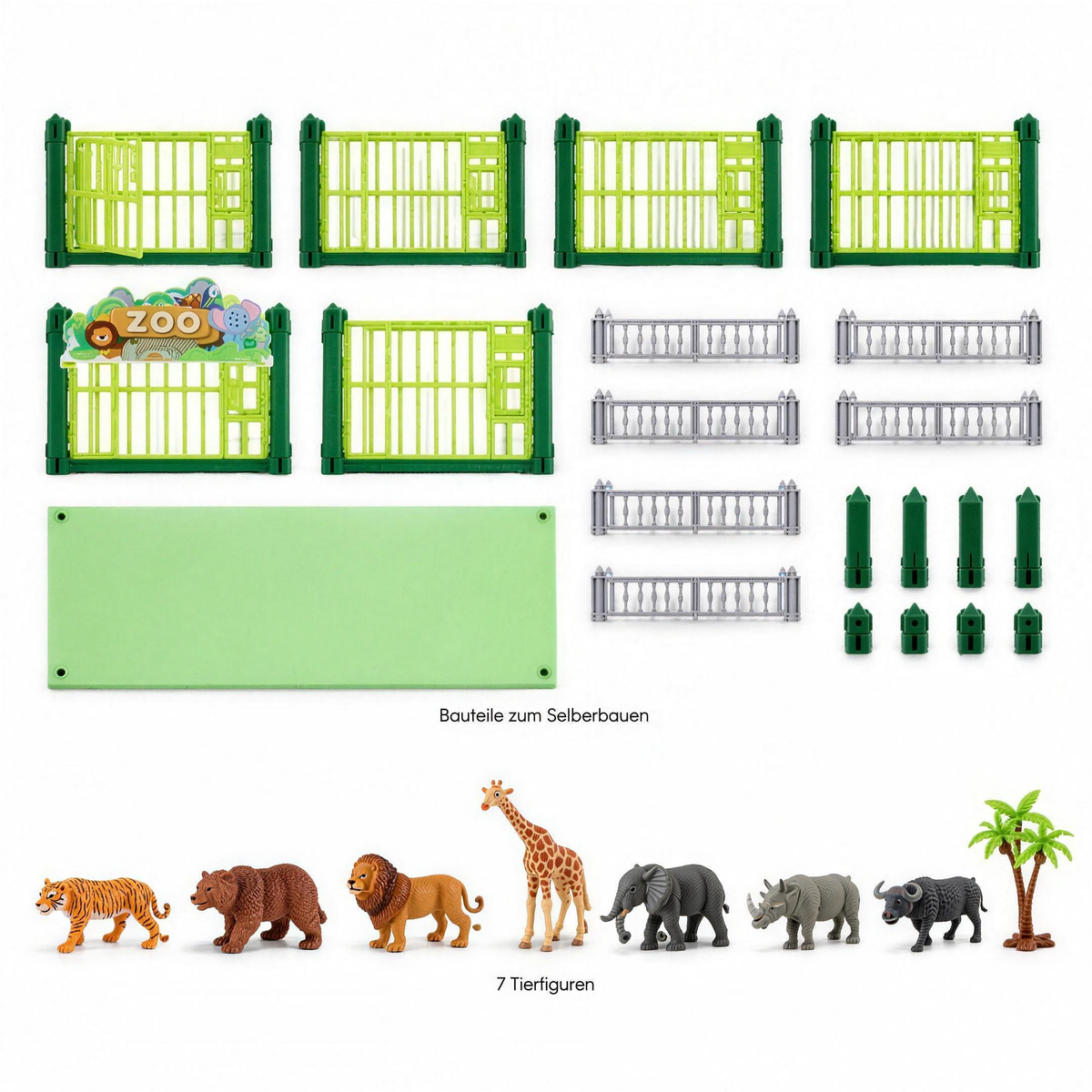 WildPark Lieferumfang: 7 Tierfiguren und Bauteile